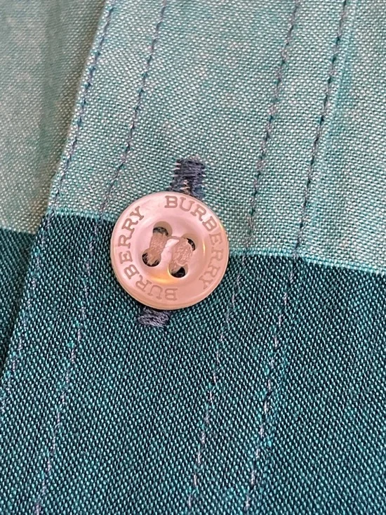🍀Burberry Brit XL Nova Check Teal & Blue Plaid Short-Sleeve Button-Up Shirt - Picture 4 of 6